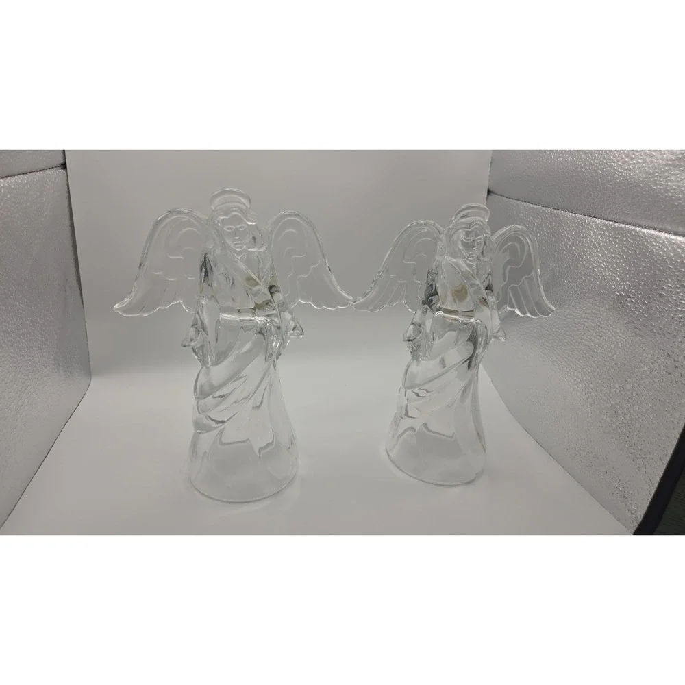 2 Princess House Lead Crystal Germany Angel Candle Holder Heavy 8' tall